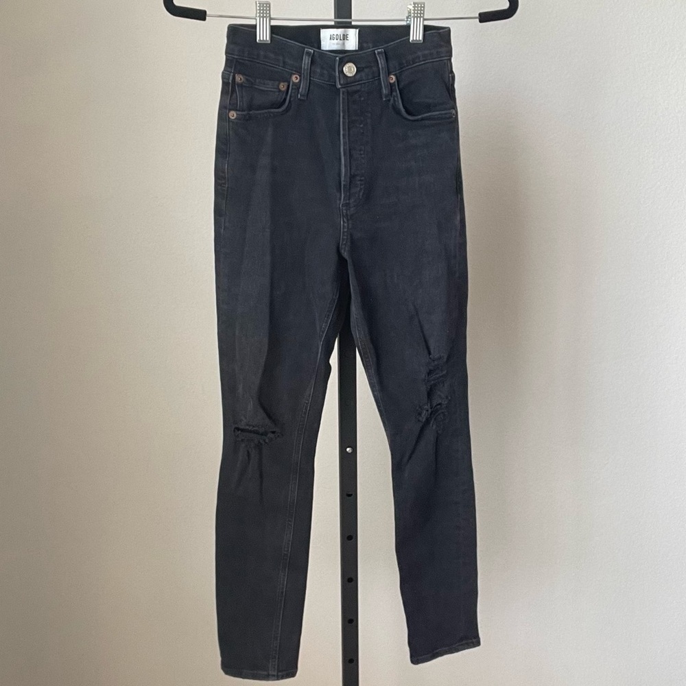 Agolde Button Fly Distressed Black Distressed Ski… - image 1